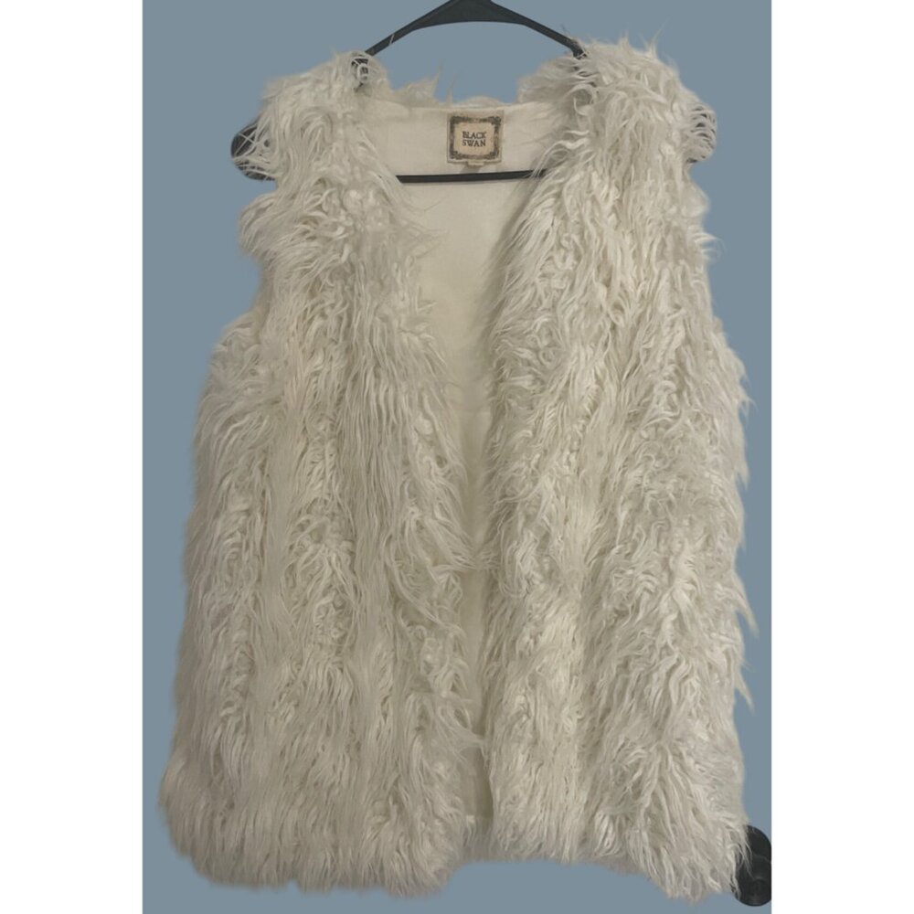 Black Swan Womenws Faux Fur Cream Vest M Boho Hippie Warm